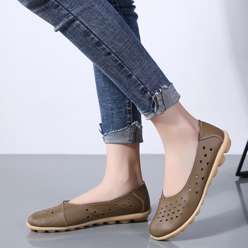 Fashion Leather Women Flats New Cut-Outs Summer Shoes Woman Hollow Women's Loafers Female Solid Shoe Large Size 35-44