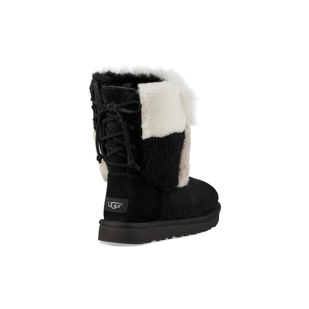 UGG Classic Short Patchwork Fluff Stay Warm Cozy Fleece Lined Black Women's 1098071-BLK