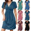 Women's Fashion Casual Dress V-neck Short Sleeve Kink -Color Dress