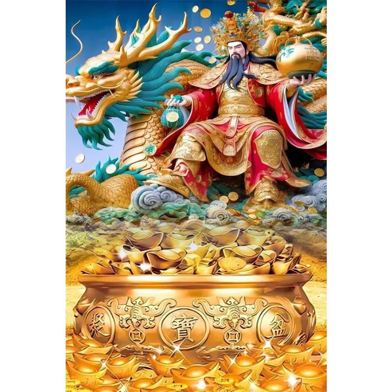 Fengshui God of Wealth Canvas Painting Wall Art Luxury Golden Lucky Money Gods Poster Prints For Office Living Room Home Decor