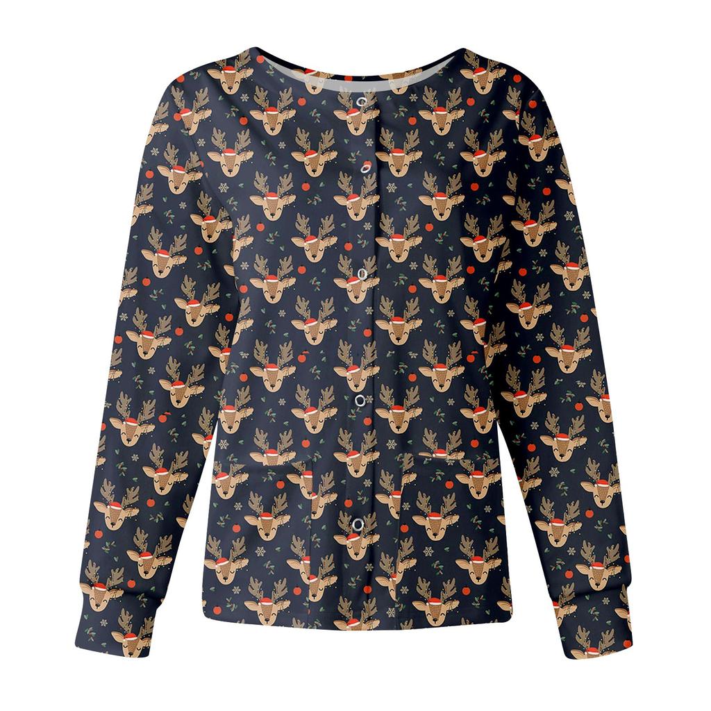 Damskie bluzki z długim rękawem, kieszeniami, stójką, jednorzędowymi kombinezonami ochronnymi, kurtka Top Christmas