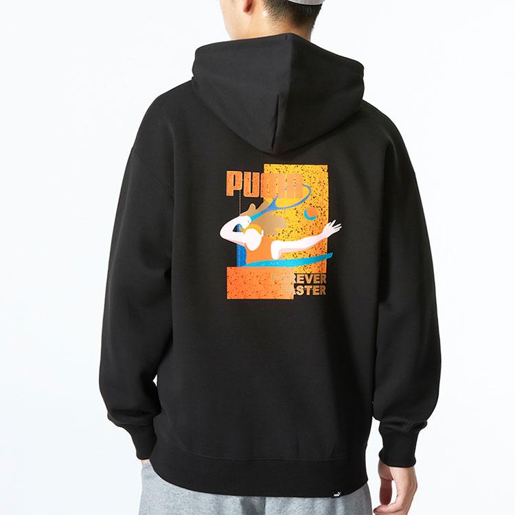 Puma Logo Hooded Sweatshirt Men Tops Black 673598-01