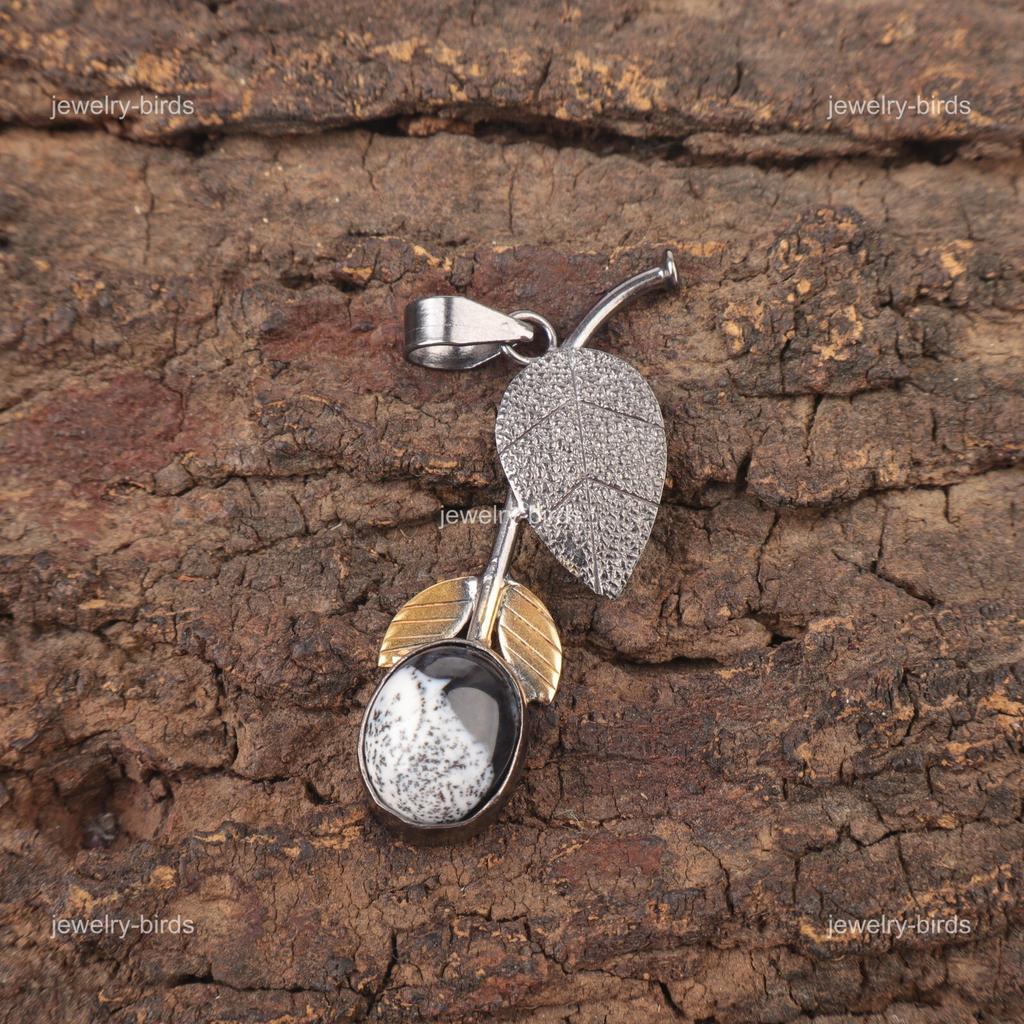 Oval Dendritic Opal Stone Sterling Silver Mother Gift Handmade Birthday Pendant PP-55-22