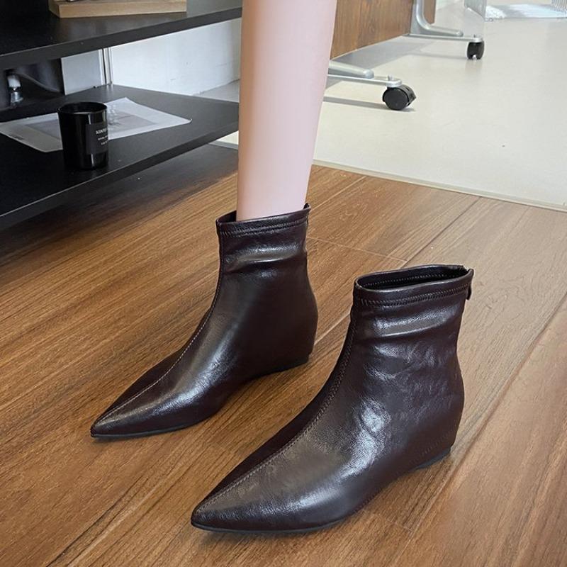 Brown Inside Heightened Skinny Boots Women's Fall/Winter  New French Pointed Toe Retro Booties