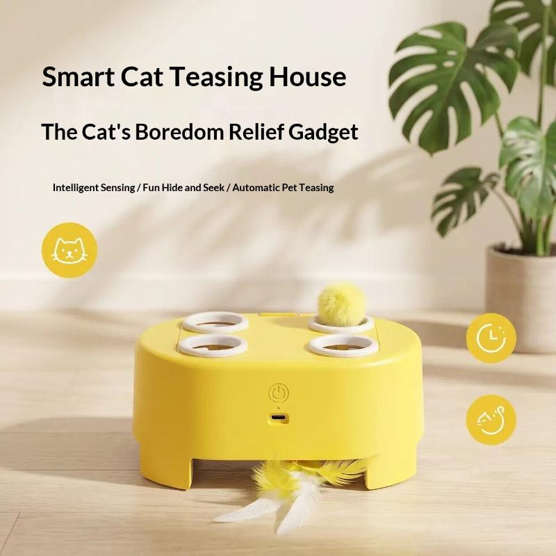 Whack Mole Automatic Spring Out Feather Pet Toy Rechargeable Interactive Toy for Cats Dogs Perfect Pet Owner Gift
