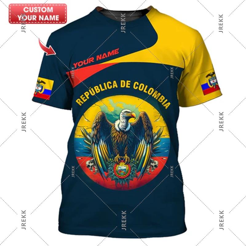 Columbia Custom Name 3D Print T-shirt For Men Colombia Flag Pattern Short Sleeve T Shirts Summer Personality Loose Customed Tee