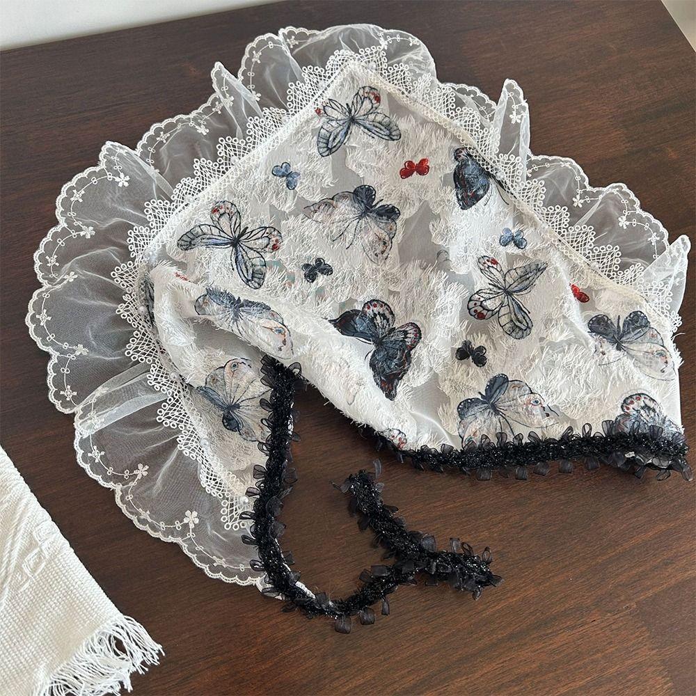 White Lolita Headscarf 3D Butterfly Lace Hair Band  Travel Beach Picnic Photoshoot
