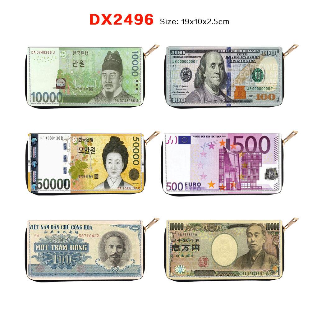 US Dollar Japanese Yen Euro Korean Won Long Zipper Wallet Wallet Wallet
