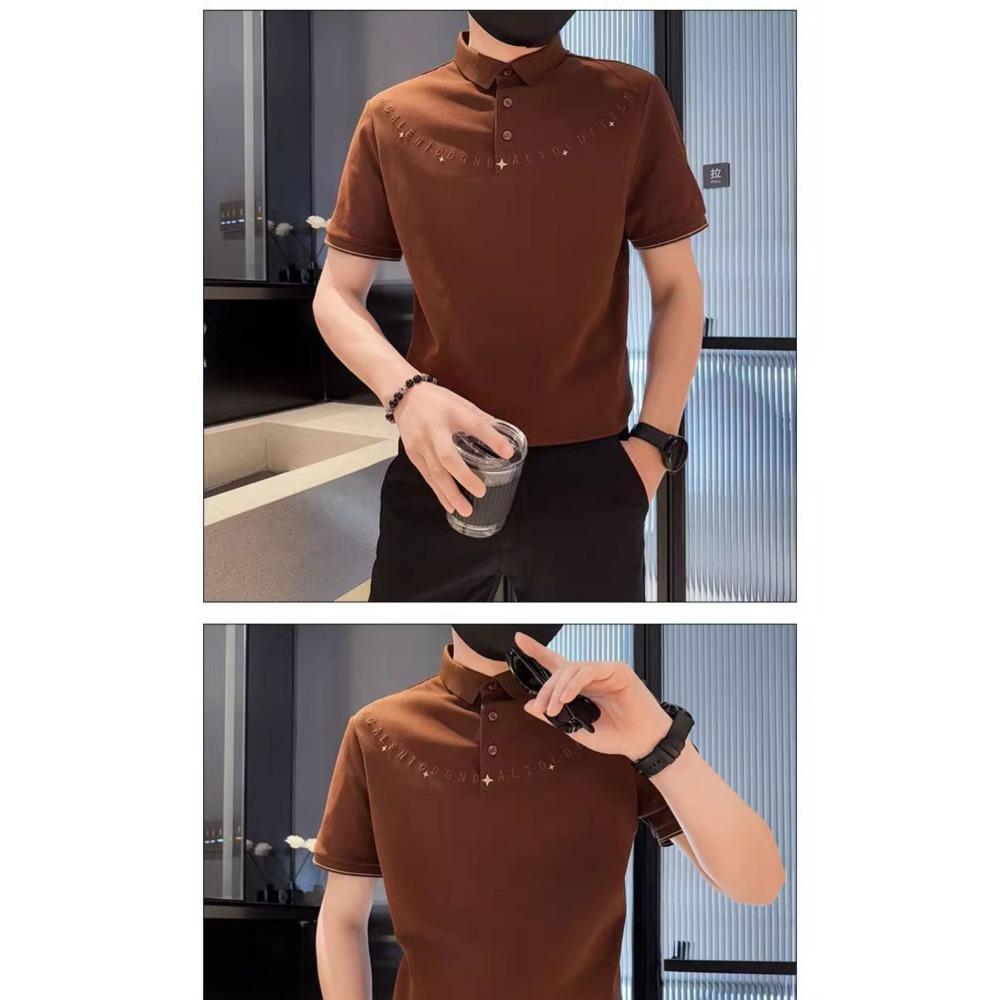 Minimalist Design POLO Letter Short Sleeved Lapel Summer New Item Niche Solid Color Versatile Men's Top