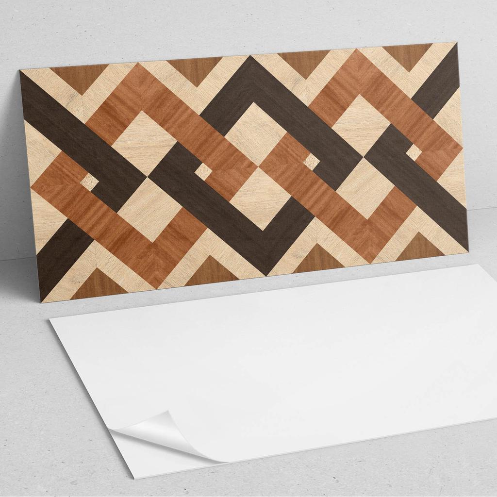 Samoprzylepny Panel Winylowy Z Nadrukiem Do Łazienki 100X50 Cm Wzór Geometryczny Z Drewna