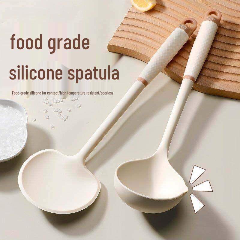 Silicone High-Temp Resistant Soup Ladle & Non-Stick Porridge Spoon with Anti-Scalding Handle.