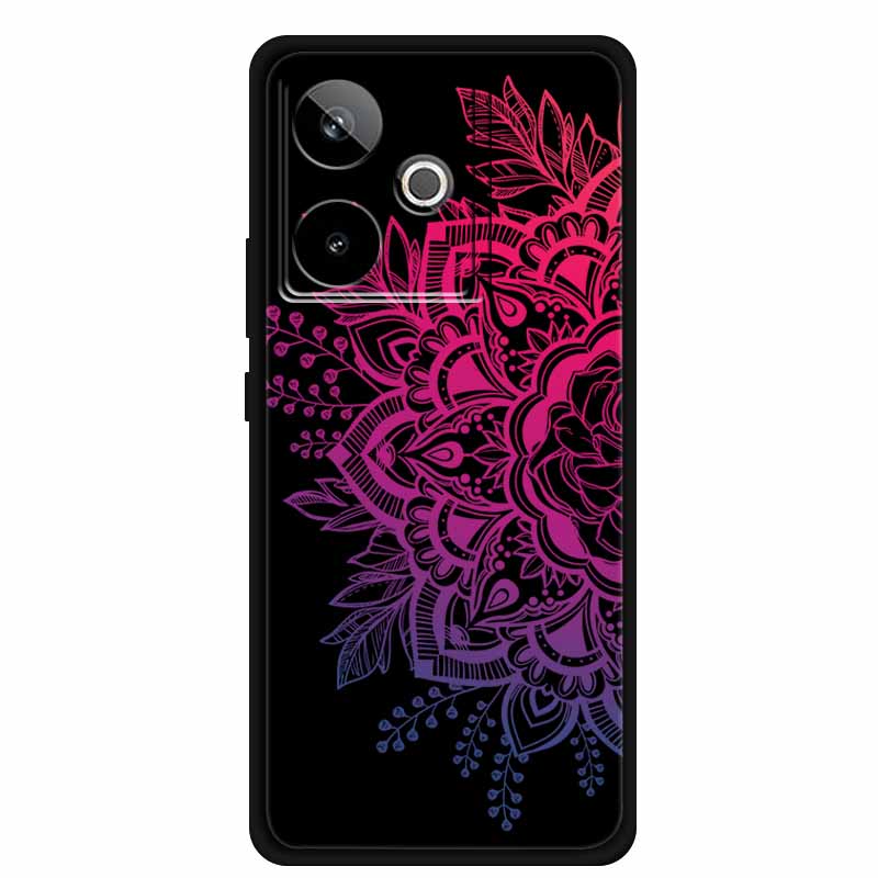 For Realme GT7 GT 7T Case Cute Floral Retro Black Silicone Soft Case Back Cover for Realme GT 7 TPU Funda For Realme GT 7T Coque