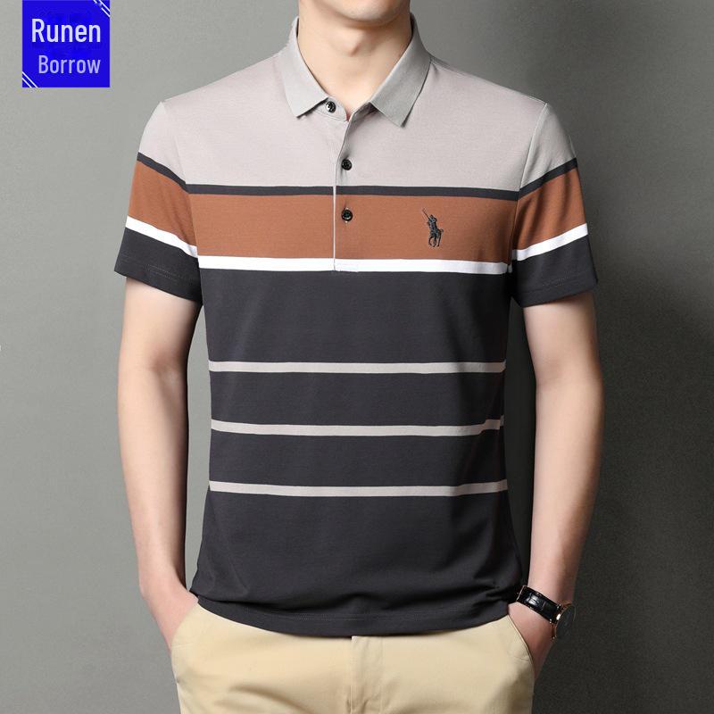 2023 Men's Striped Cotton Polo Shirt with Pony Embroidery