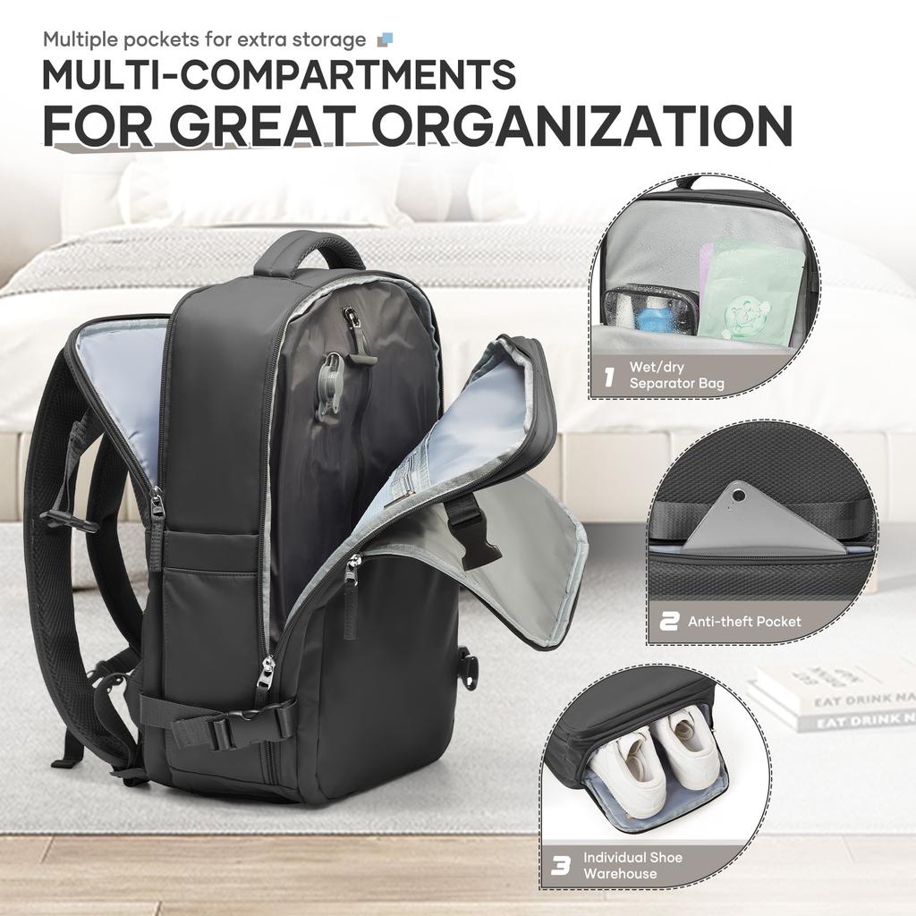 Cabin Airplane Travel Backpack with Air Vacuum Compression Large Laptop Bag Handbag for Women Men