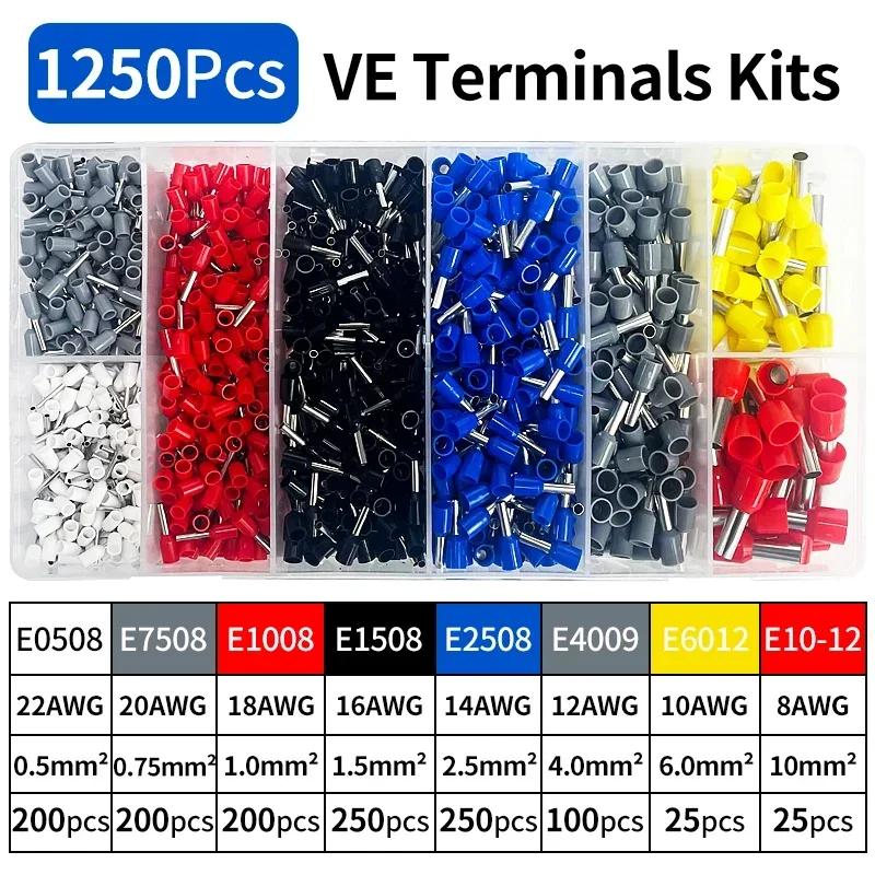 200-1900Pcs Electrical Tube Insulated Terminal VE Tubular Crimp Terminals Wire Cable Connector Ferrules Terminal Connectors