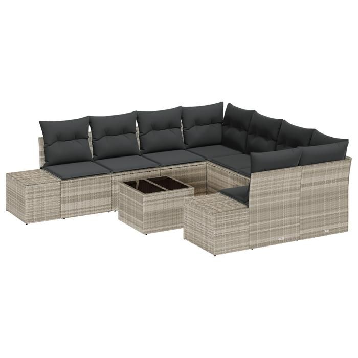VidaXL Ensemble de Canapé de Jardin 9 Pièces avec Coussins Gris Clair Rattan Synthétique 3355671