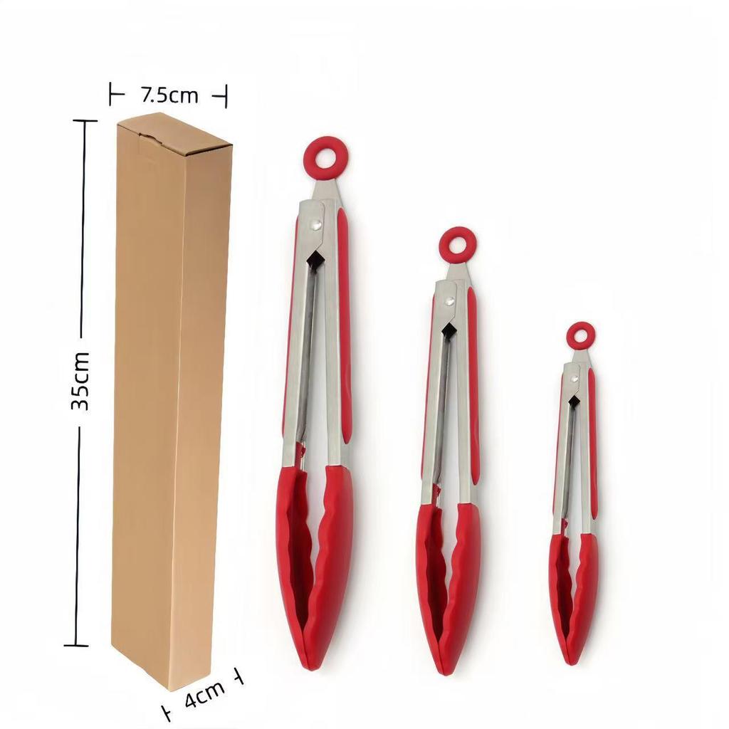 Silicone High-Temperature Resistant Tongs - Ideal for Grilling, Frying, and Bread - Stainless Steel Kitchen Tool