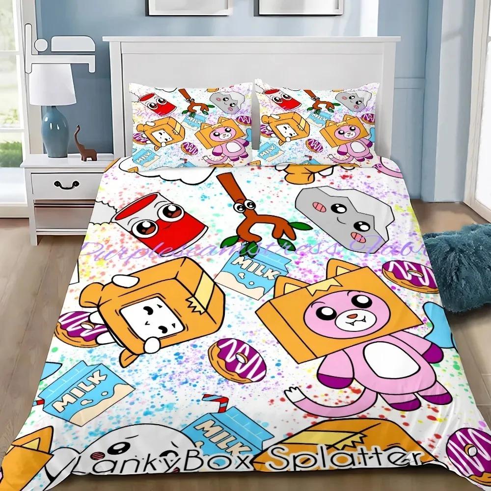 Set Biancheria da Letto Lankybox Foxy Boxy Copripiumino Stampa 3D Anime con Federa Per Bambini Adulti Per Letto Singolo Letto Matrimoniale