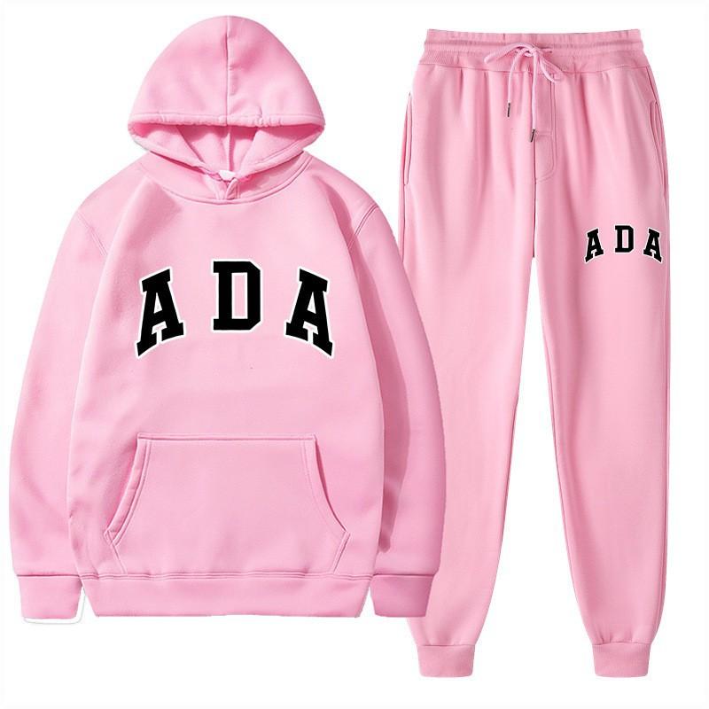 European and American Hot Casual Versatile Letters Loose Hooded ADA Sweater Velvet Men's and Women's 2-piece Set