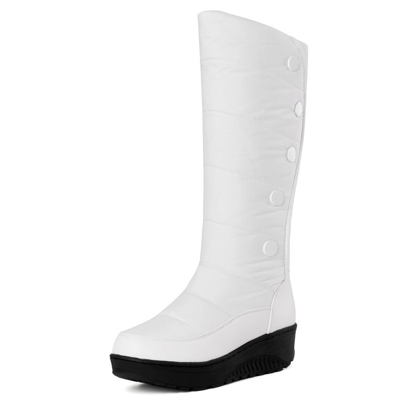 Warm Fur High Snow Boots Women Winter Shoes Casual Wedges Down Waterproof Black Red White Thick Plush Knee High Boots Girls