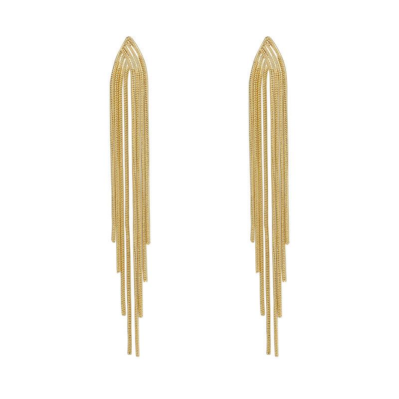 Vintage Gold Color Bar Long Thread Tassel Drop Earrings For Women Glossy Arc Geometric Korean Earring Fashion Jewelry  New