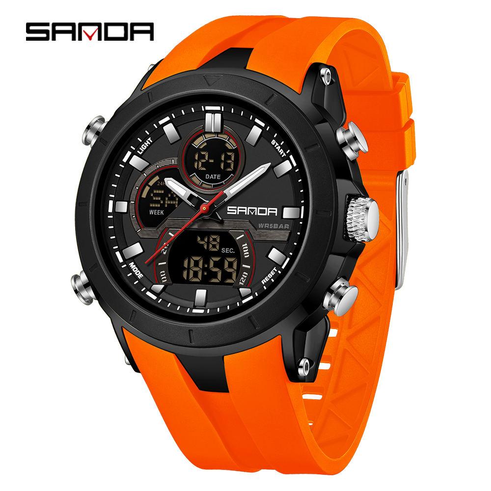 SANDA 6279 Hot Sale Digital Watch for Man Dual Display Large Dial Auto Date Luminous Waterproof Outdoor Sports Digital Men Watch