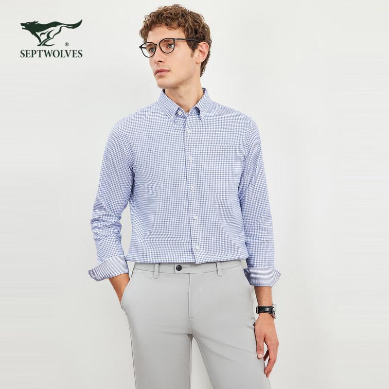 Septwolves Men's Easy-Care Plaid Casual Shirt