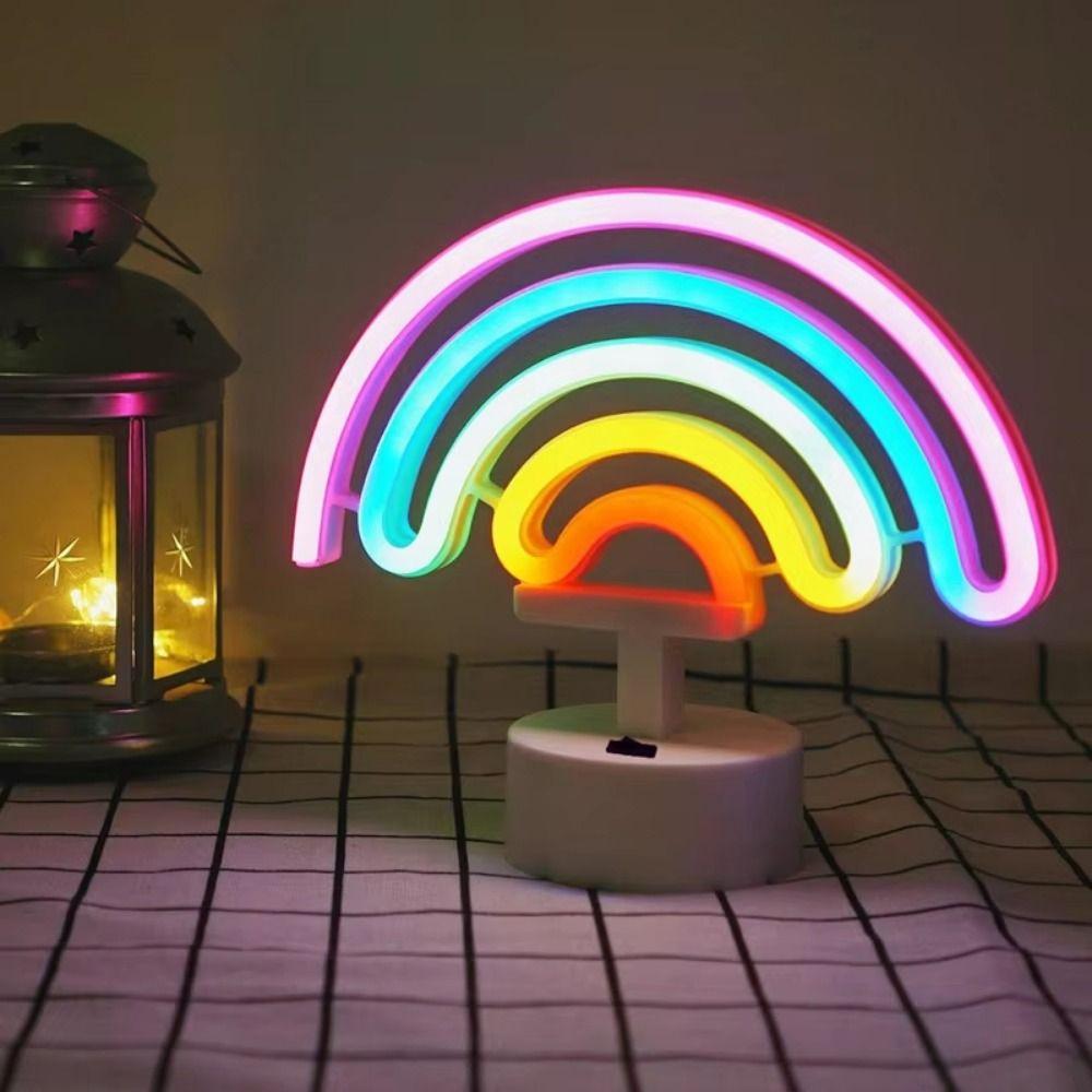 Colorful LED Neon Sign Nightlight with Base 3D Acrylic Desktop Rainbow Night Light Flicker Free Battery USB Dual-use