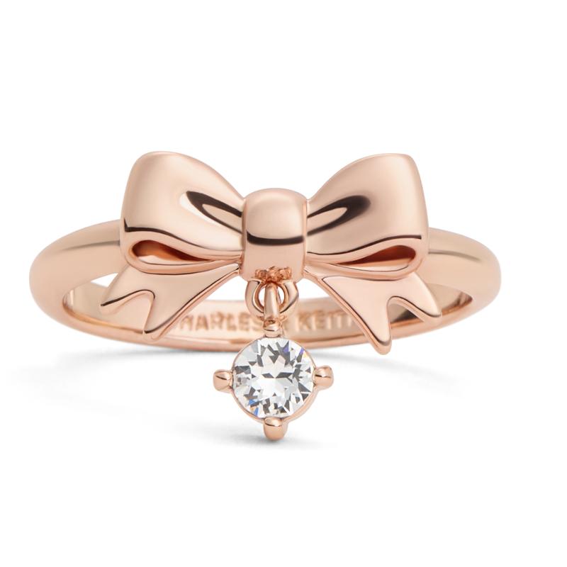 CHARLES&KEITH Xiaock 26 Summer Bow Series Diamond Pendant Crystal Brass Ring Women's Pink/Rose Gold 45386990 CK5-32120473-Rose GoldM