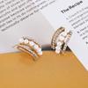 Trendy C-Shaped Faux Pearl and Diamond Stud Earrings
