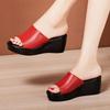 6cm Small Big Size 32-43 Comfortable Thick Bottom Platform Wedges Slippers 2025 Summer Med Heels Soft Leather Slides Office Mom