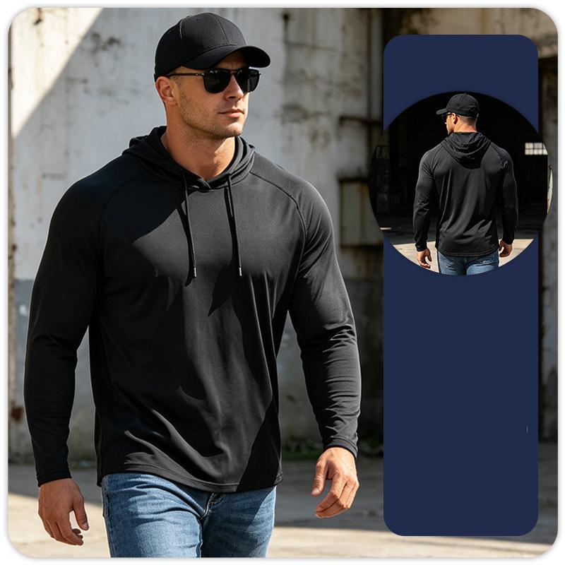 Men's sun protection suit hooded long-sleeved fitness sports outdoor fishing tops quick-drying running basketball training T shirts