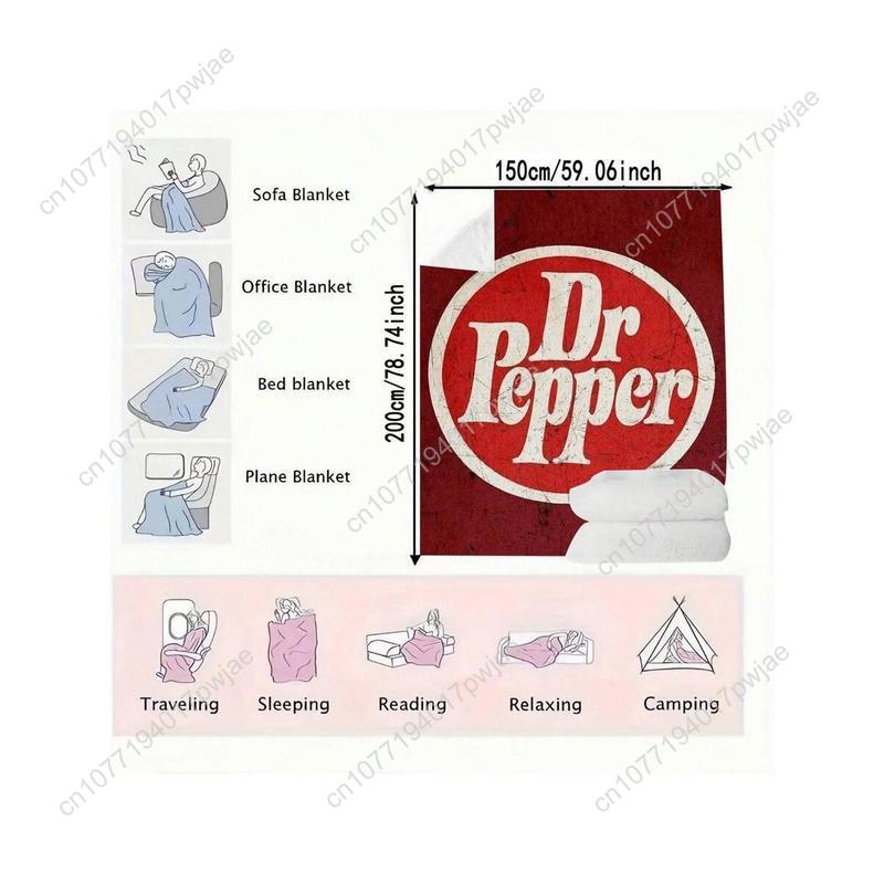 Vintage Soft & Warm Flannel Throw Blanket - Cozy Nap Blanket With Unique Dr. Pepper Print Custom Blankets