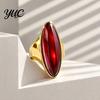Non Tarnish Rings Statement Ring with Oval Faux Crystal, Vintage Geometric Dainty Ring, Men Women Finger Jewelry for Everyday Wear Parties Casual