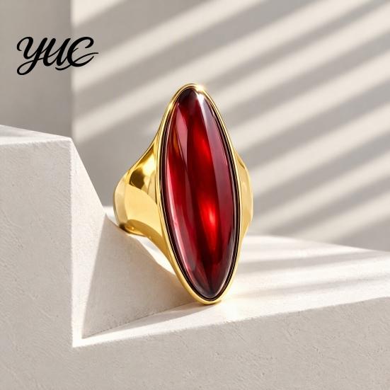 Non Tarnish Rings Statement Ring with Oval Faux Crystal, Vintage Geometric Dainty Ring, Men Women Finger Jewelry for Everyday Wear Parties Casual