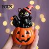 Adornos para Escaparates Gato de Halloween Calabaza Figura, Decoraciones Retro Negras Apiladas de Resina Figura de Mesa para Mesa Escritorio Oficina Repisa