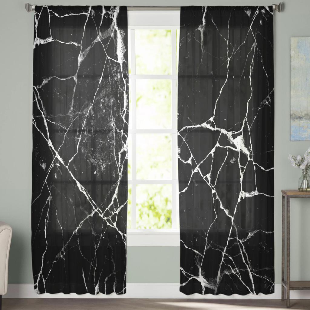 Marble Texture Watercolor Painting Tulle Sheer Window Curtains for Living Room the Bedroom Modern Voile Organza Curtains Drapes