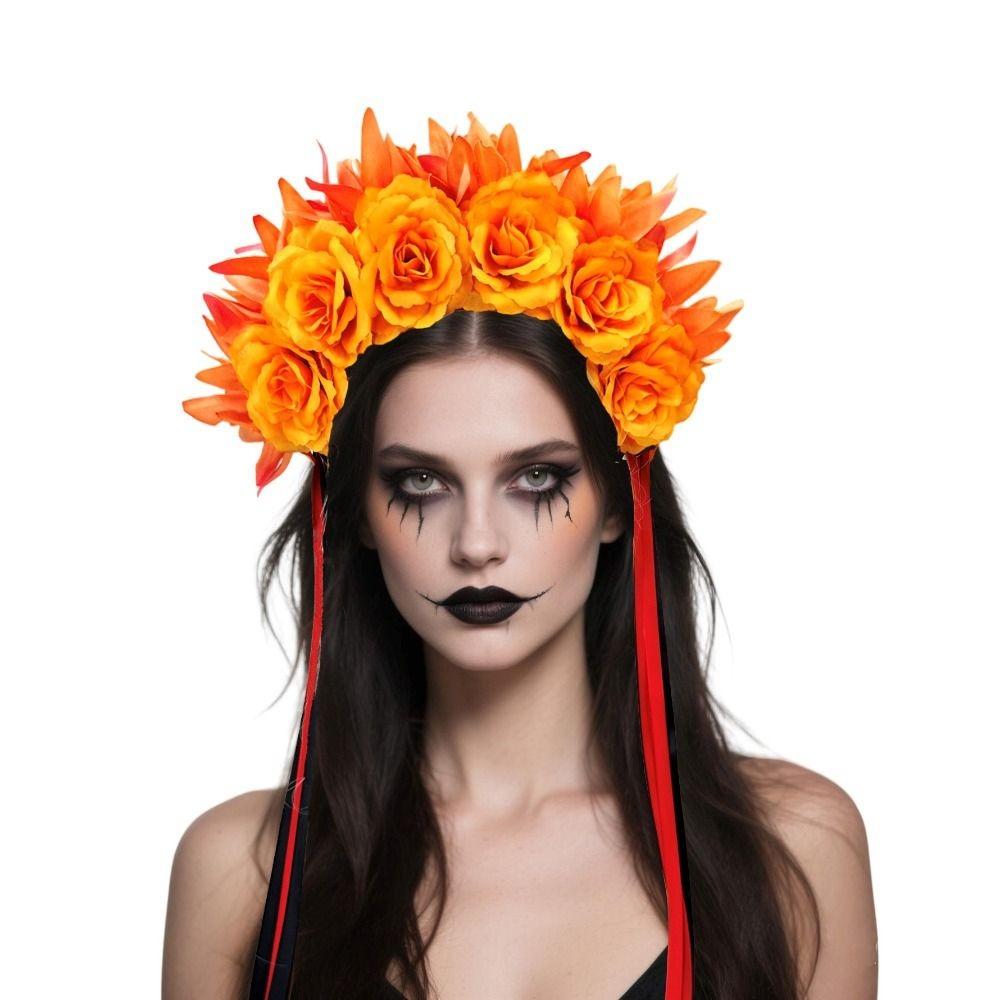 Garland Rose Flower Headband Cosplay Prop Halloween Headdress Halloween Rose Hair Band  Halloween