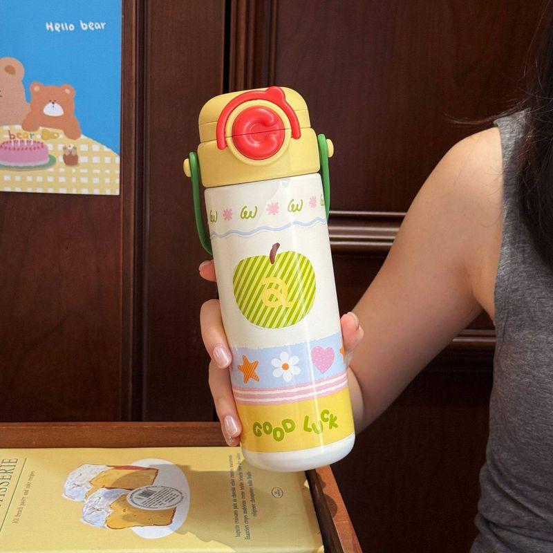 Cute Large-Capacity Thermos Cup for Girls, High-Looking New Style 316 Stainless Steel Water Cup with Straw and Handle