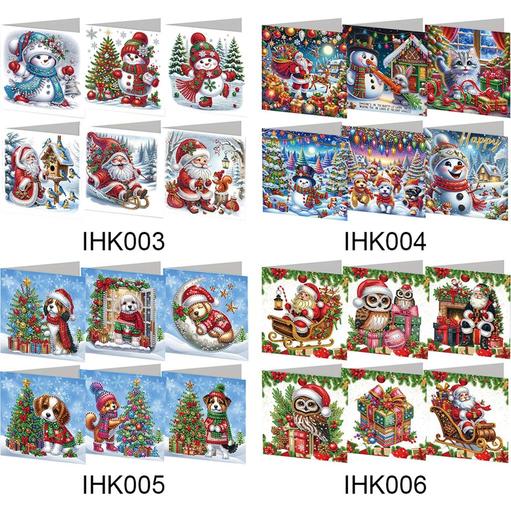 6Pcs Christmas Merry Christmas DIY Diamond Painting Card Dog & Xmas Tree Diamond Drawing Card Gifts for Family Friends and Lover
