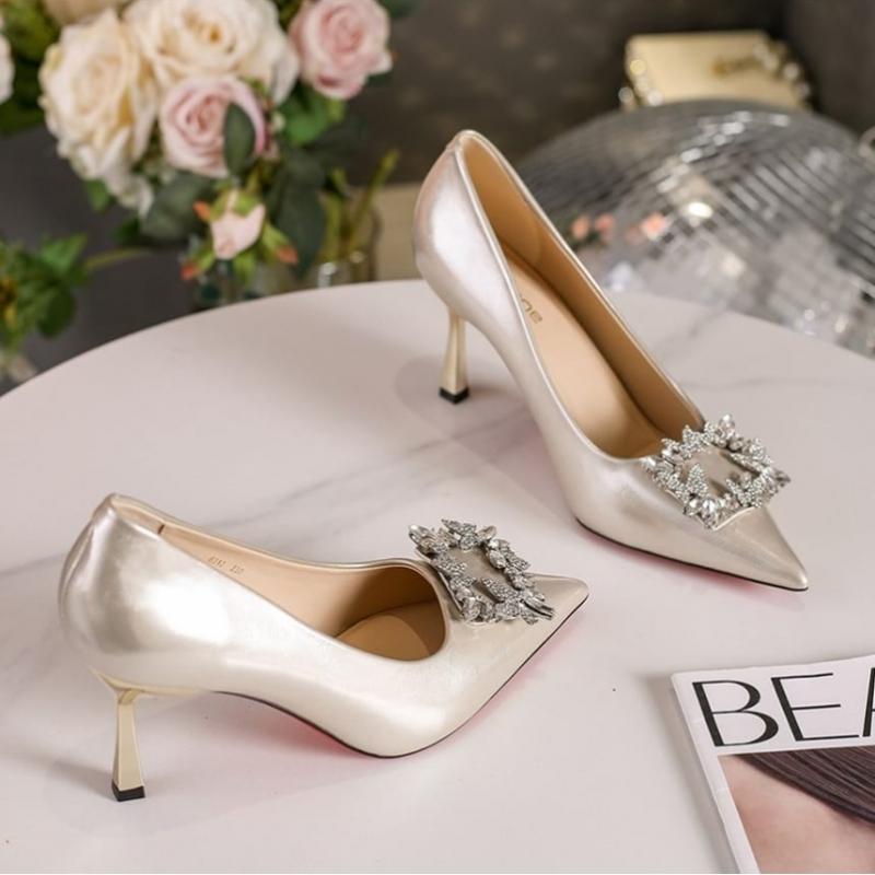 Melting Brown Women S cryStal Square Buckle pumpS 2color