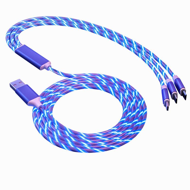 Three-in-One Luminous Fast Charging Cable: Colorful, Glowing, Car-Compatible