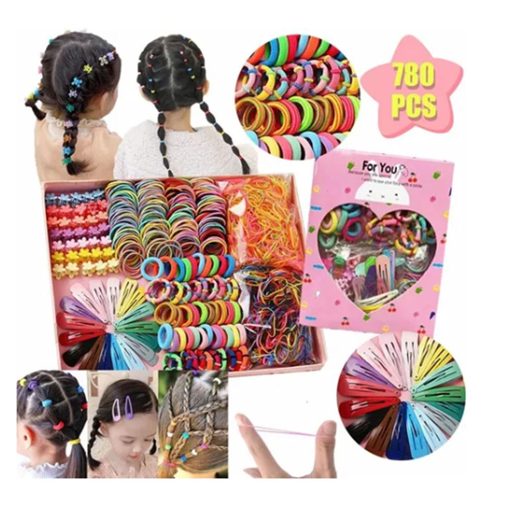 Headwear Combination Set Girl Elastic Hair Ropes Color Metal Hairpin Gift Box Kit for Children