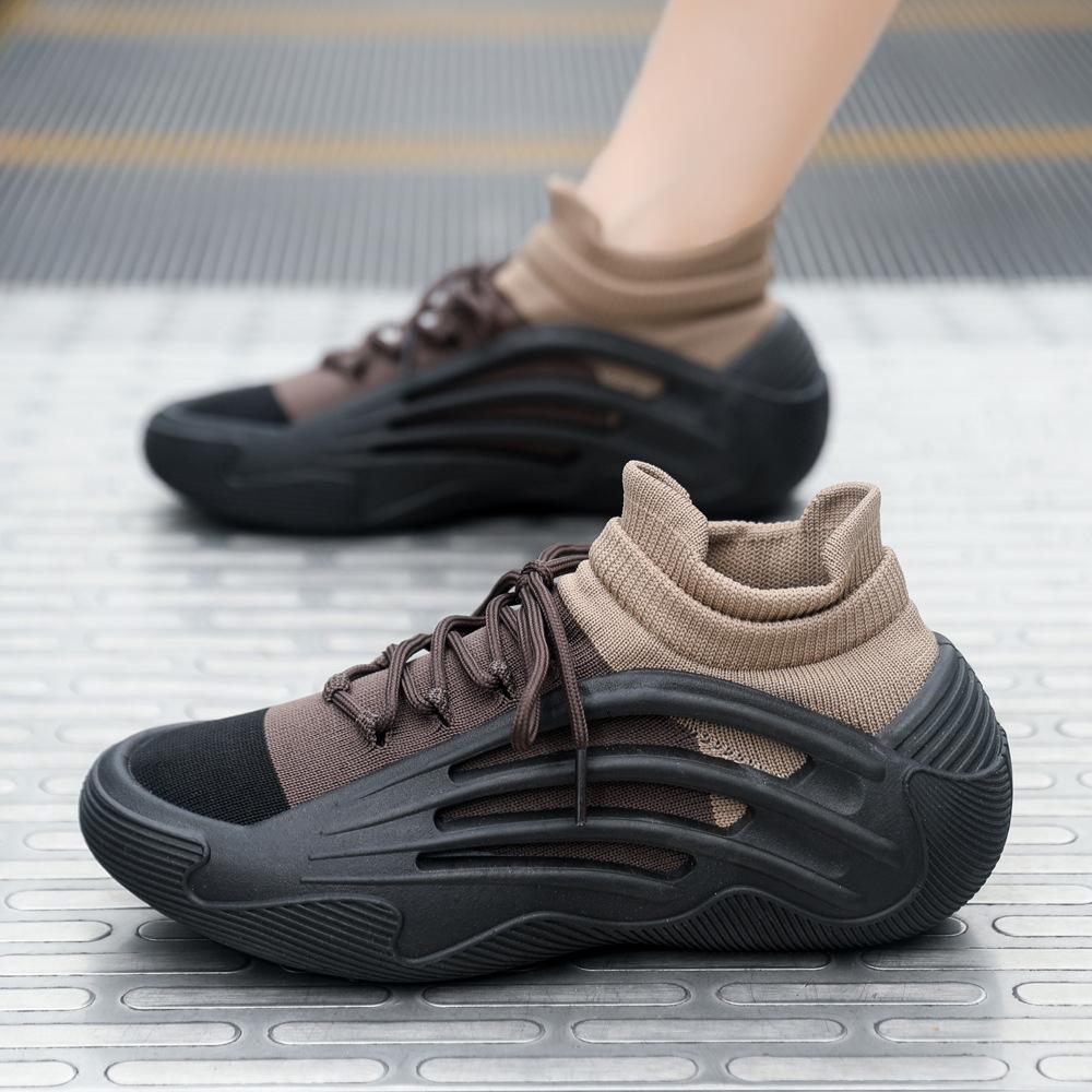 Shoes Fly-woven Mesh Breathable Sports Shoes Shoes and Socks Integrated Height Increase Comfortable Lazy Coconut Shoes