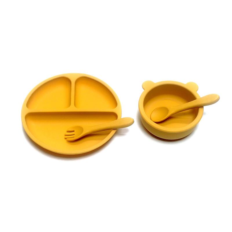 Non-Toxic 4Pcs Auxiliary Silicone Tableware Sets Children Eating Suction Cup Bowl Baby Spoon Dinner Plate Kindergarten Set