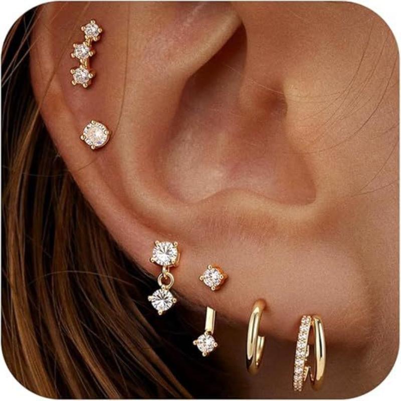 3/5/6Pcs Copper Geometry Huggie Hoop Earrings Set Daily Wear Gold Silver Color Zircon Ear Piercing Earring Wedding Jewelry Gifts