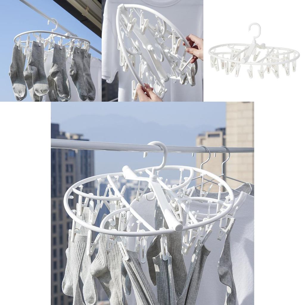 Compact Plastic Folding Laundry Hanger With 32 Clips For Efficient Drying