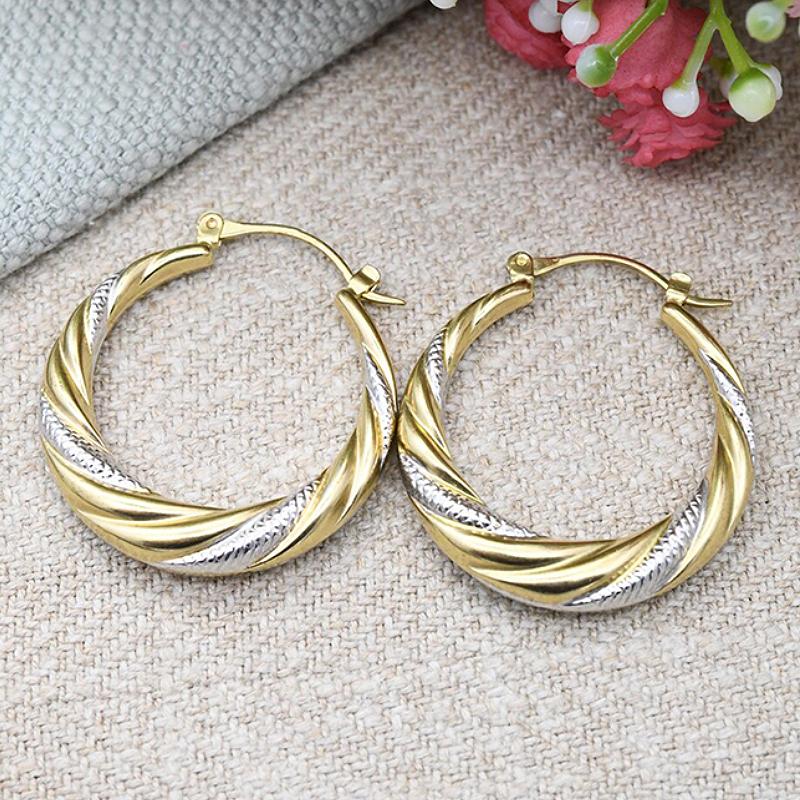 

Huitan Trendy Noble Two-Tone Color Hoop Earrings For Women Wedding Engagement Party Daily Versatile Accessories Zircon Gift