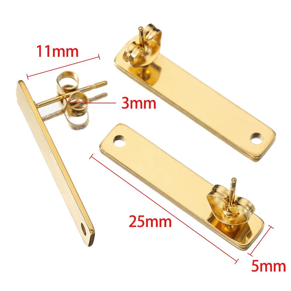 10pcs Stainless Steel Ear Studs Smooth Surface Dangle Earring Base with Hole for Pendant DIY Jewelry Making Accessories Supplies