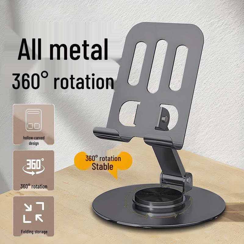 Desktop 360° Rotating All-Metal Foldable Phone & Tablet Holder for Creative Live Broadcasts
